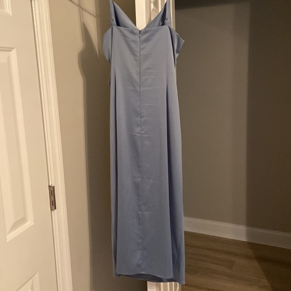 Lulu’s Hollywood Woman Dusty Blue Satin Midi Dress - Picture 5 of 6